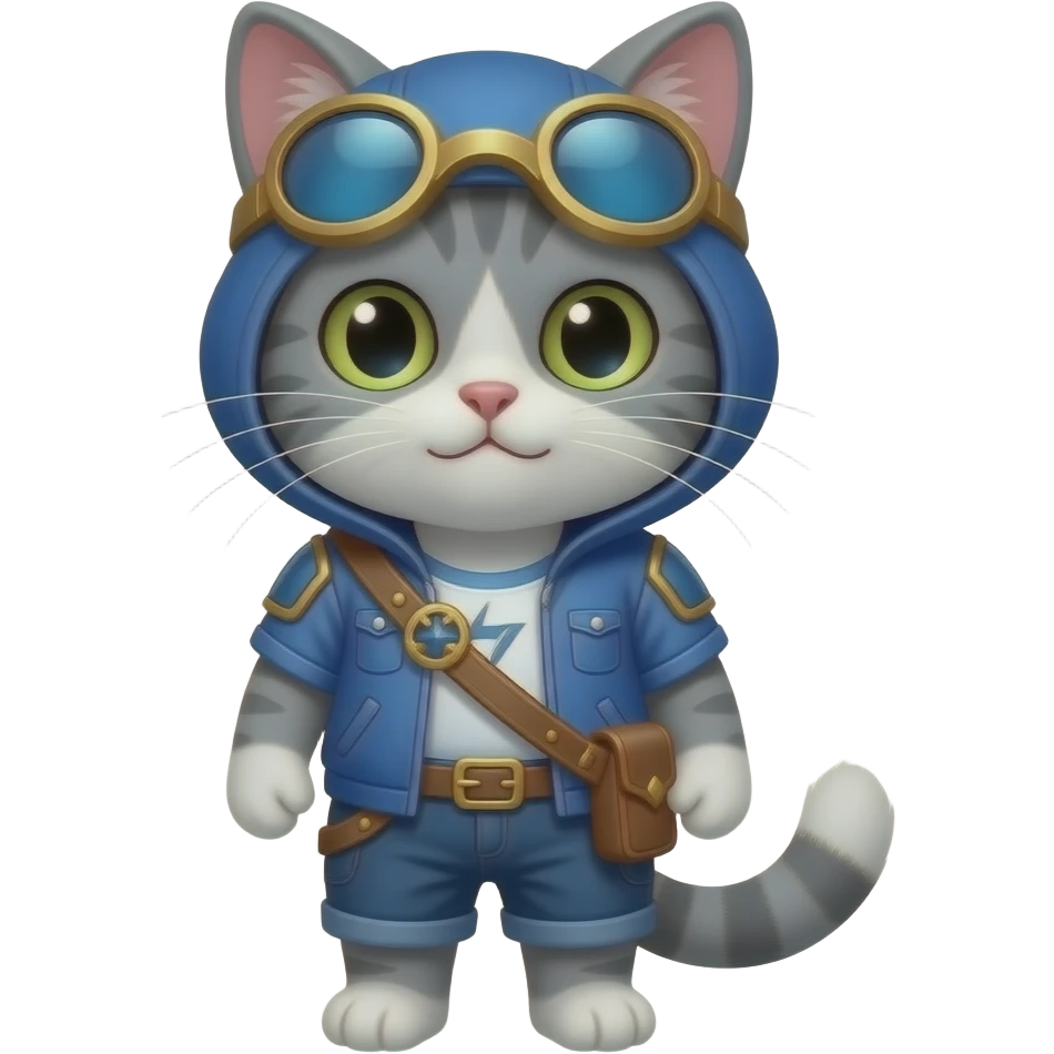 grey cat that is wearing league of legends timo costume emoji