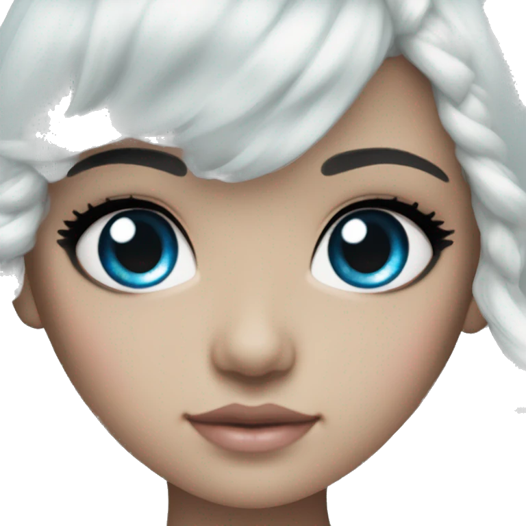 ocean blue doll eyes, black hair, feminine, pink, girl, angelic emoji