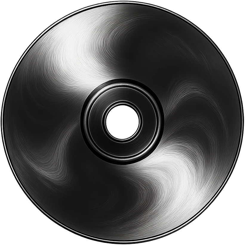 A minimalist CD disc with abstract pattern, glowing effect, purple color emoji