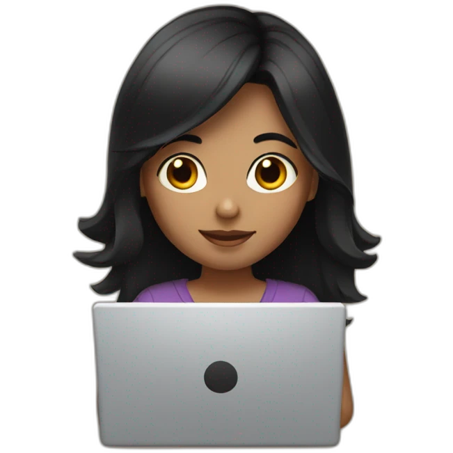 a girl with black hair with a laptop in hands emoji