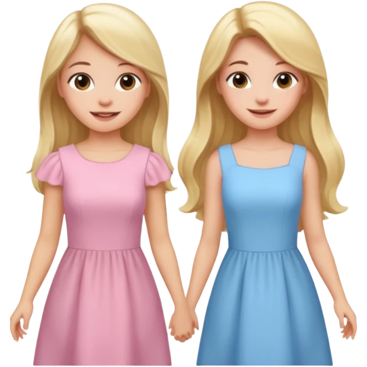 happy blonde girl in light blue dress and long hair brunette girl in light pink dress pride and prejudice emoji