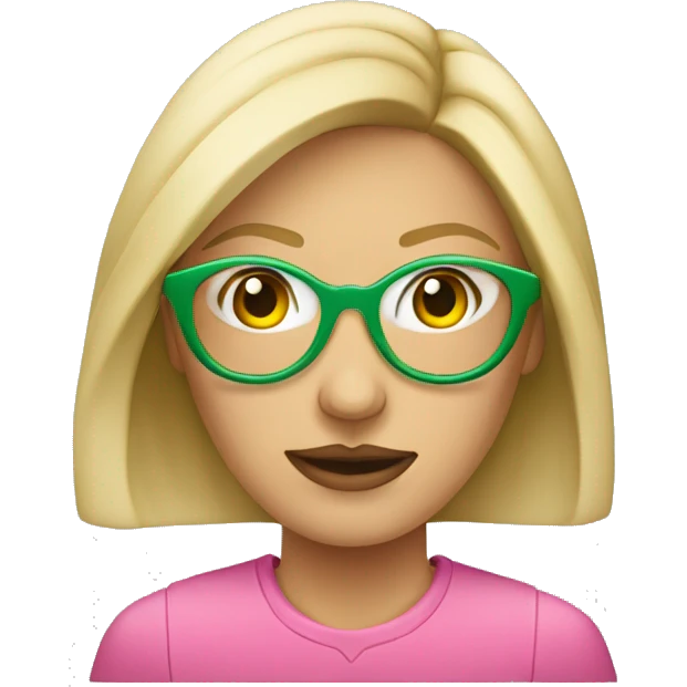 Mujer rubia con lentes rosados y ojos verdes  emoji
