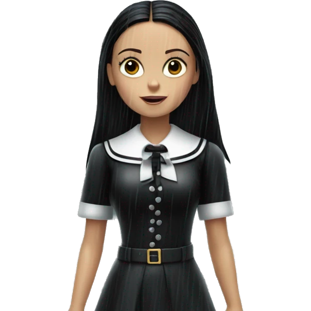 Beach Barbie skipper Wednesday Addams in the rain  emoji