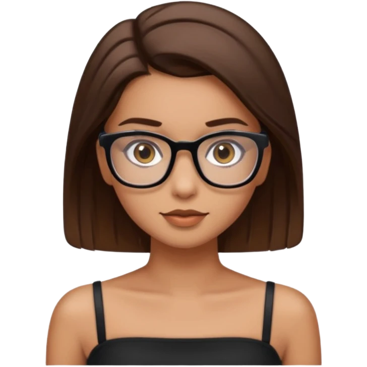 Imagine a pretty girl with slightly light brown skin with big brown eyes and glasses. She has straight brown hair in a slick back and is wearing a black tube top emoji