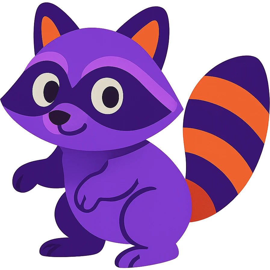 purple raccoon, vibrant cartoon style emoji