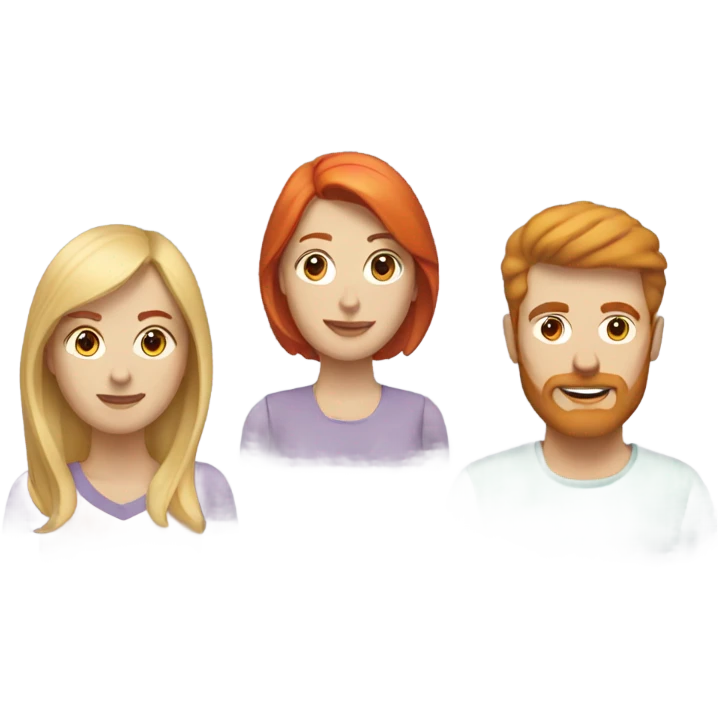 A Blonde woman, a red hair woman, and a man with a short beard emoji