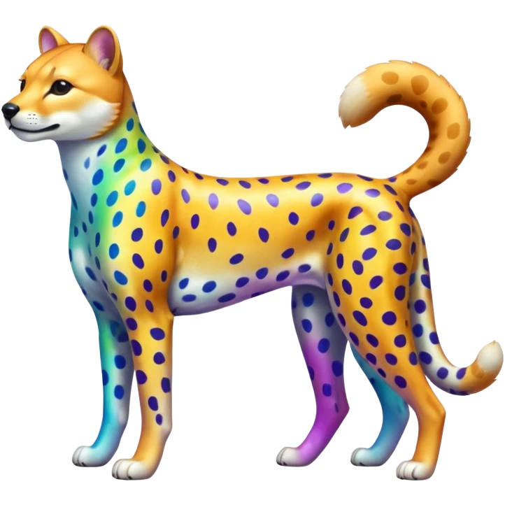 Colorful shiny iridescent Cheetah-Dingo-Leopard-Shiba-Inu-hybrid, full body emoji