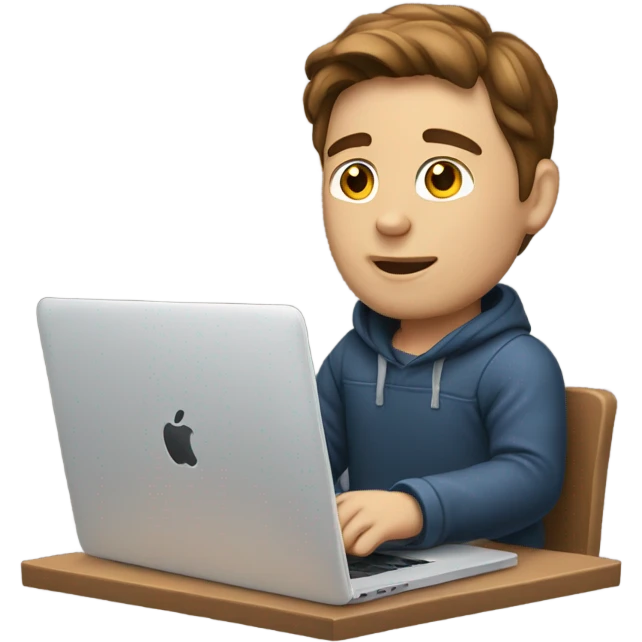 white-skinned male brown hair product designer sitting with macbook emoji