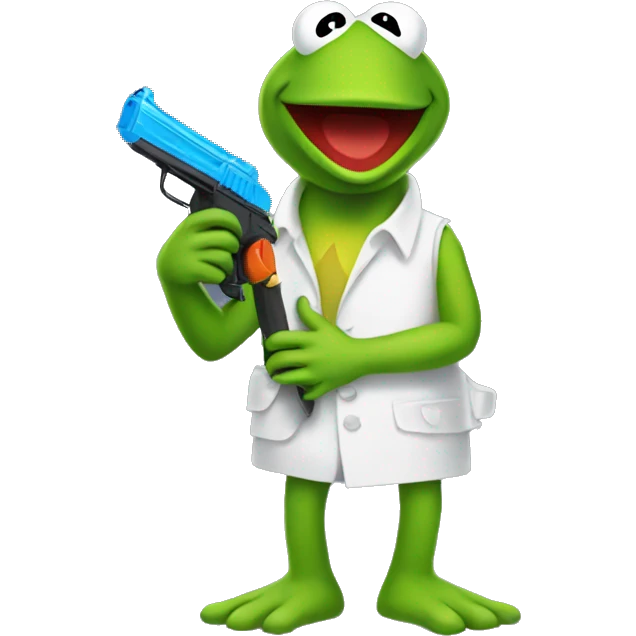kermit the frog holding a water pistol  emoji