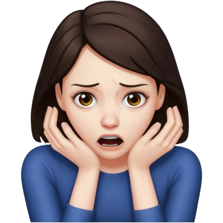a brunette woman strangling herself emoji