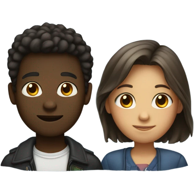 An emoji of two friends standing side by side, one girl and one boy, both with dark skin. emoji