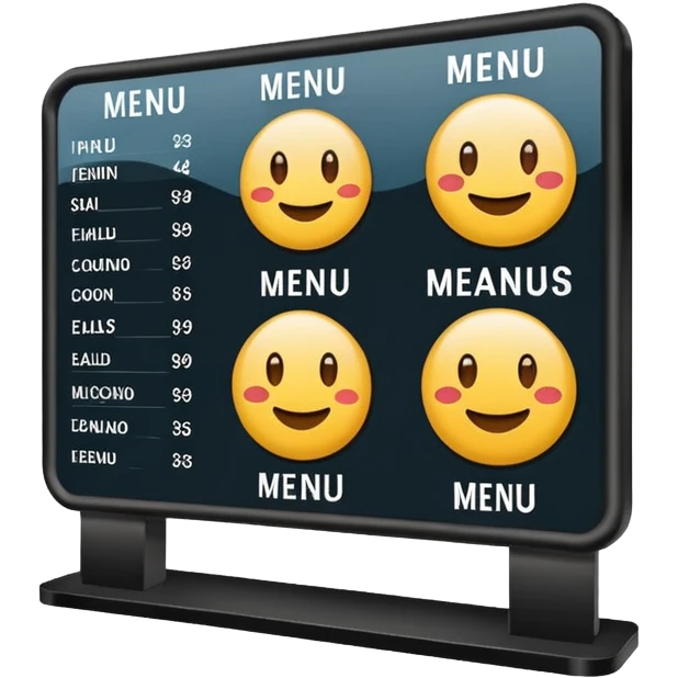 digital menu board with menu of restaurant items not emoticons emoji