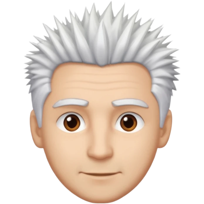 A light-skinned man with spiky white hair, brown eyes, and a slight smile. emoji