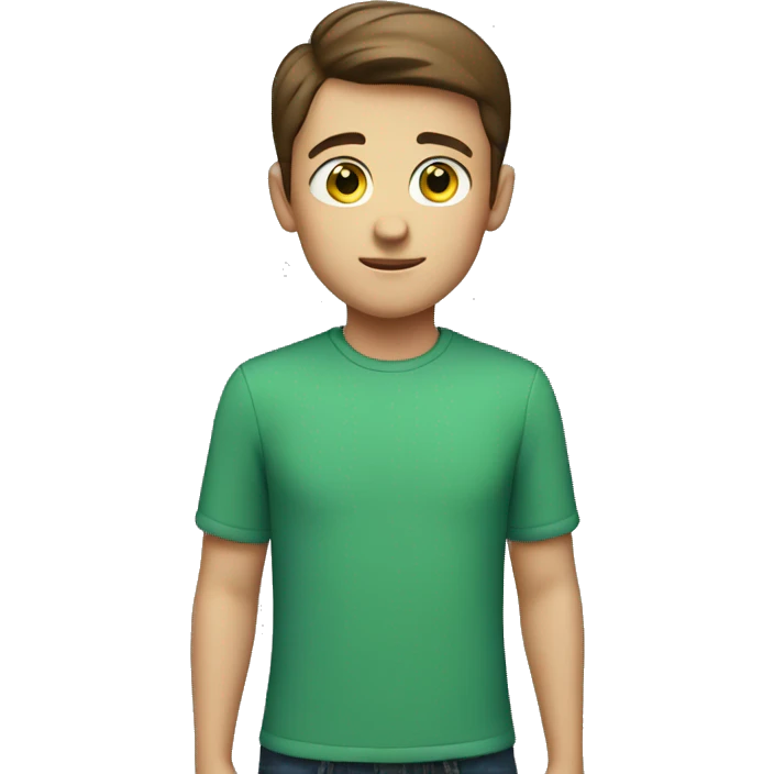 Boy, green eyes, short brown hair, blue shirt emoji