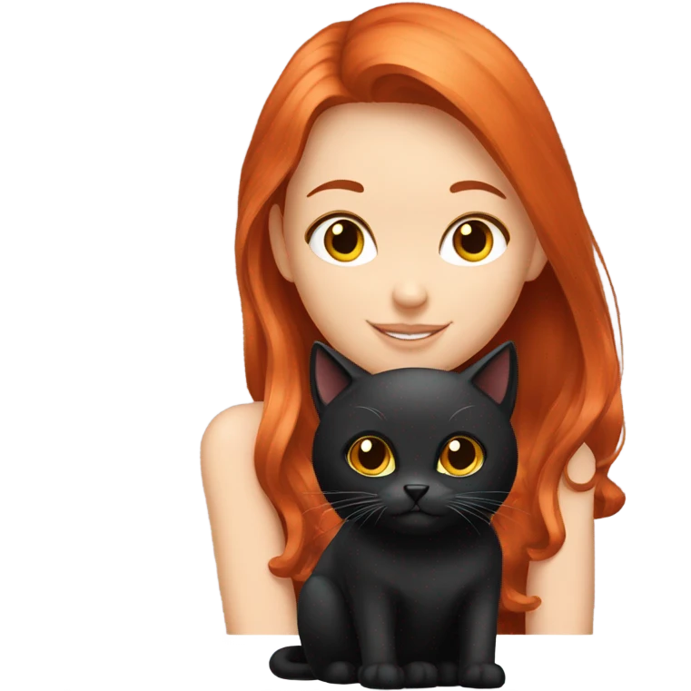 red haired girl with long haired black cat emoji