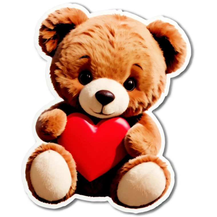 A photo Realistic teddy bear holding a red heart emoji