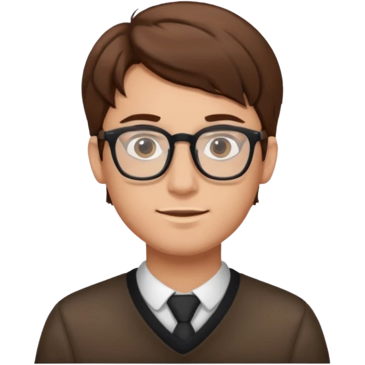 A young man using glasses with a brown hair and white skin color emoji