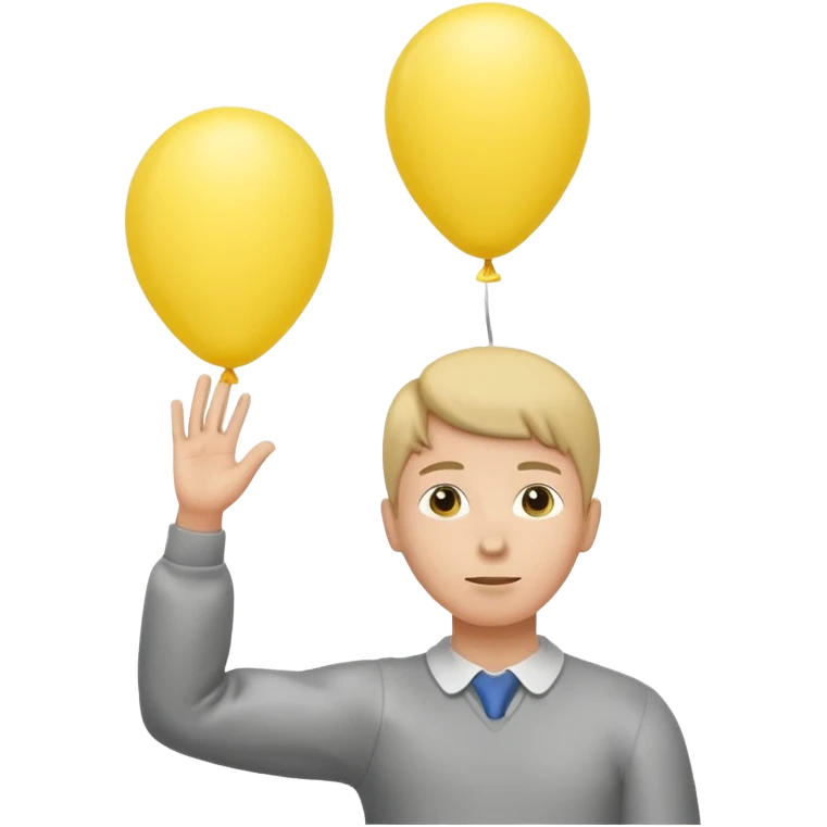 человек зацепился один шарик желтого цвета и летит вверх, видно только голову, руку с шариком emoji