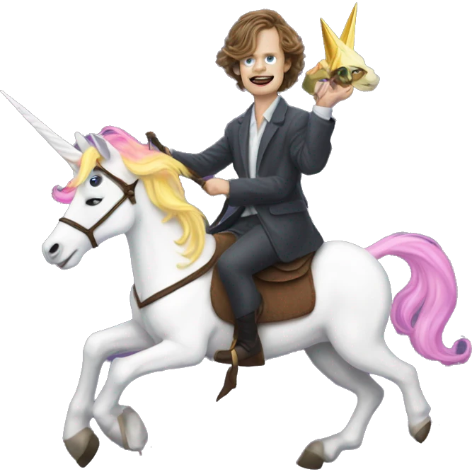 Matthew grey gubler riding a unicorn emoji