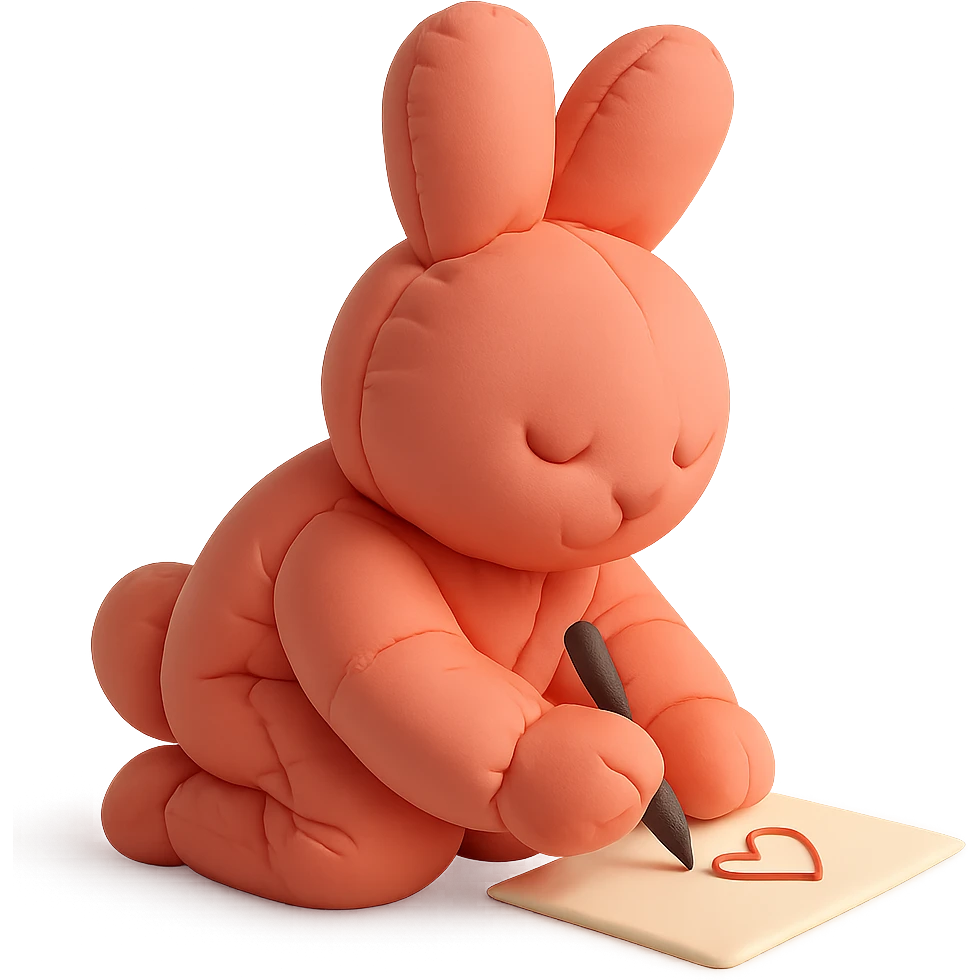 coral bunny kneeling while writing a love letter, cushion style emoji