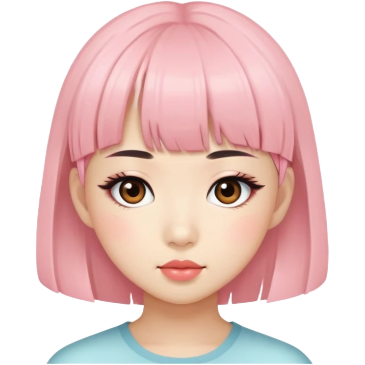 Asian girl with bangs and eyelashes and blush emoji