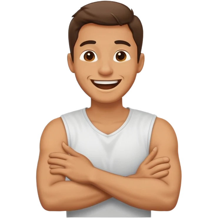 Arms crossed holding neck laughing guy emoji