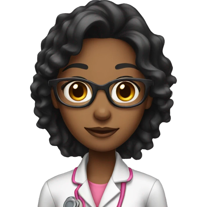 Black young beautiful female idol scientist with long black hair with pink accents emoji
