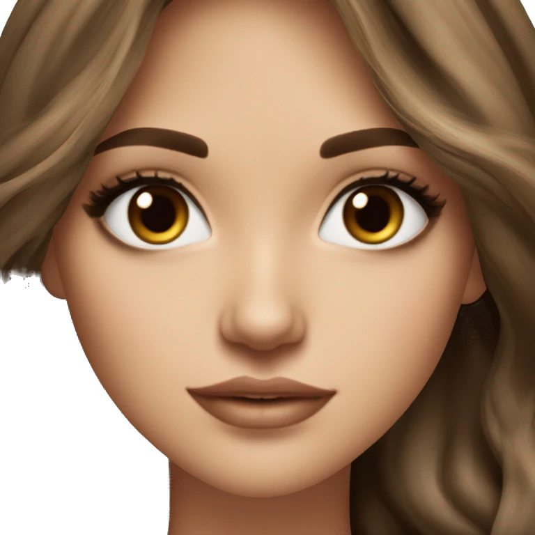 White girl brown eyes with medium length voluminous brown hair with brown highlights balayage  emoji