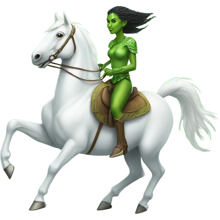 a green amazon alien woman on a white horse emoji