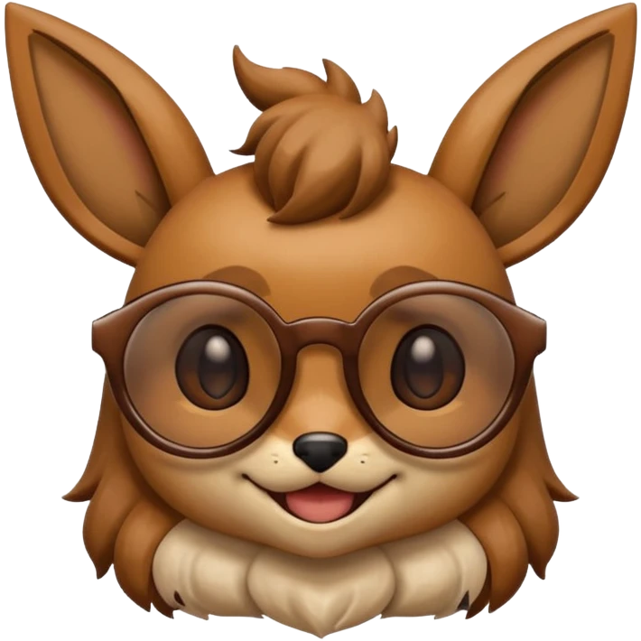 Eevee de Pokémon con gafas de sol y sonrisa, estilo emoji divertido emoji