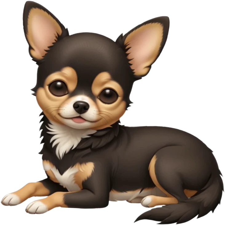 A high-resolution photo-realistic digital illustration of a cute black and tan chihuahua with eyes closed shut sleeping lazily on the ground emoji