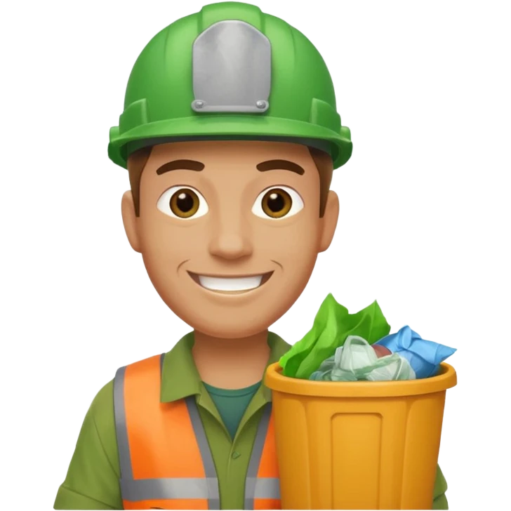 garbage man with green helmet holding garbage  emoji
