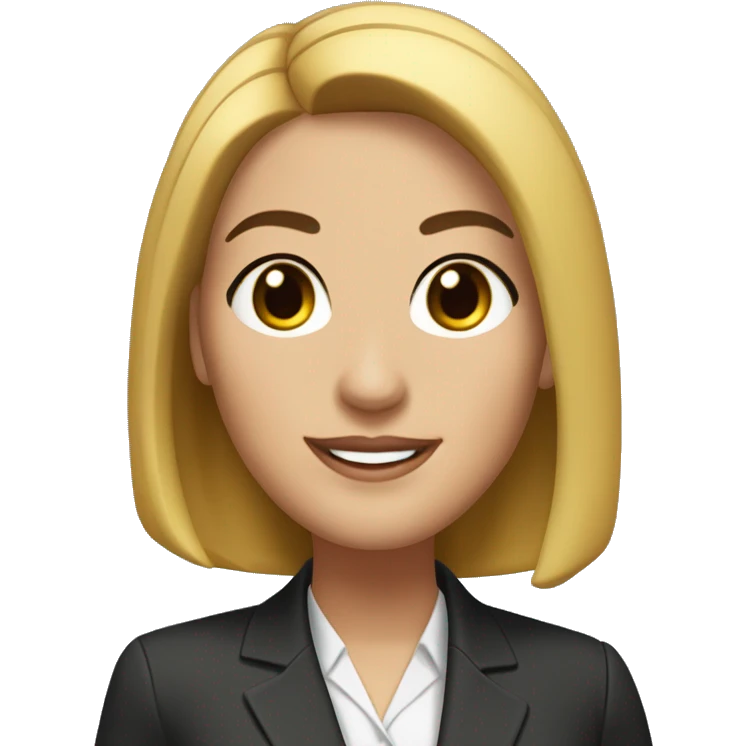 customer serice staff, with straight, dark shoulder-length hair styled in a sleek bob. She has large, expressive brown eyes with prominent eyelashes and a subtle, friendly smile. Her attire includes a dark blazer professional emoji