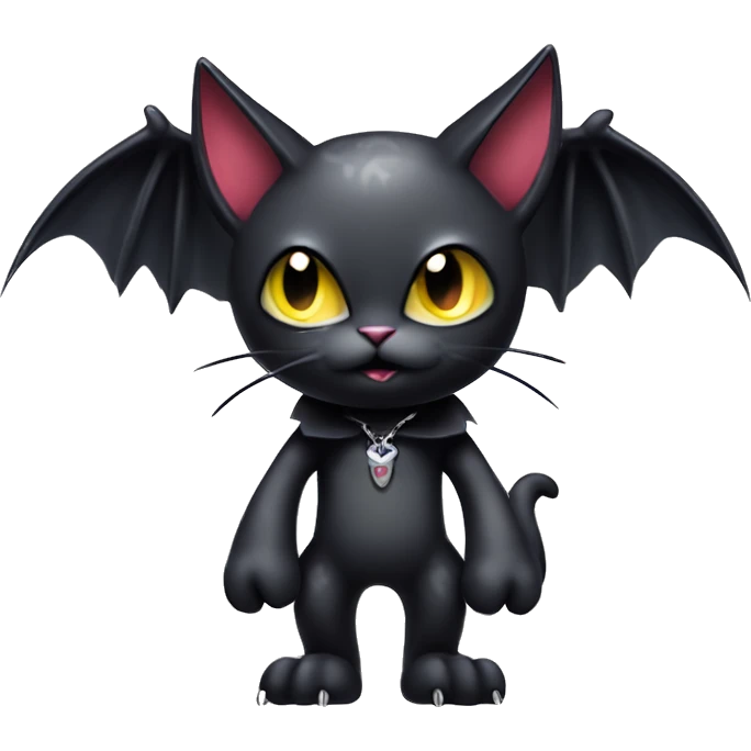 Cute edgy cool kawaii vampiric dark cat-vernid-Fakémon-Digimon with bat-wings as ears full body emoji