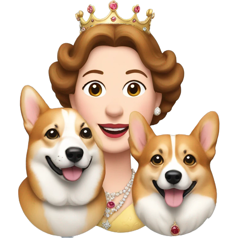 Queen Elizabeth and three Corgis  emoji