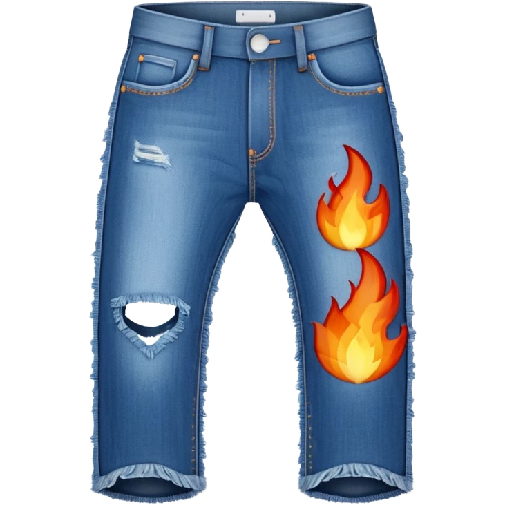 stylized fire emoji shaped like a pair of jeans, with flame textures and blue jean details, classic emoji style emoji