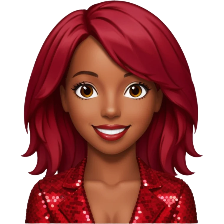 Kelly Rowland from Destiny's Child with dark red hair, red sequin outfit emoji
