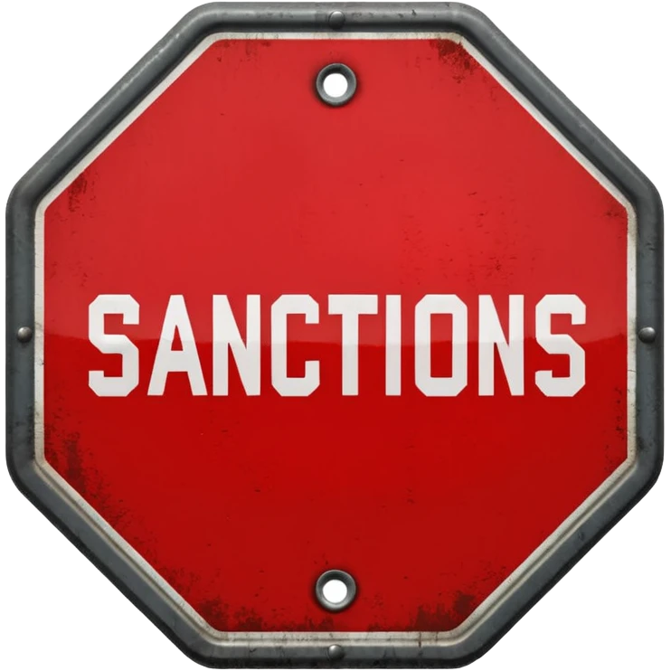 red, road sign, hexagonal, with the inscription sanctions emoji