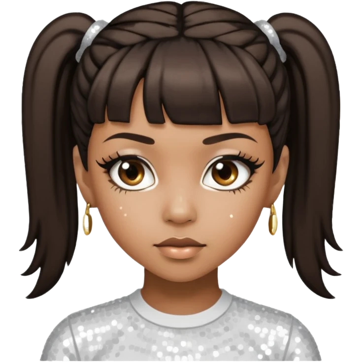 Left Eye from TLC with dark brown ponytail hair, white sequin outfit emoji