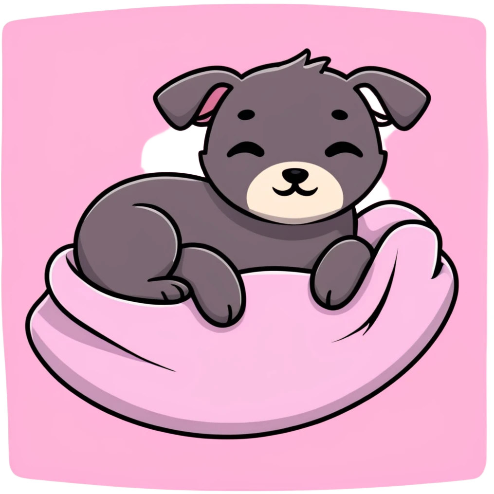 Carine terrier sleeping wrapped in pink blanket emoji