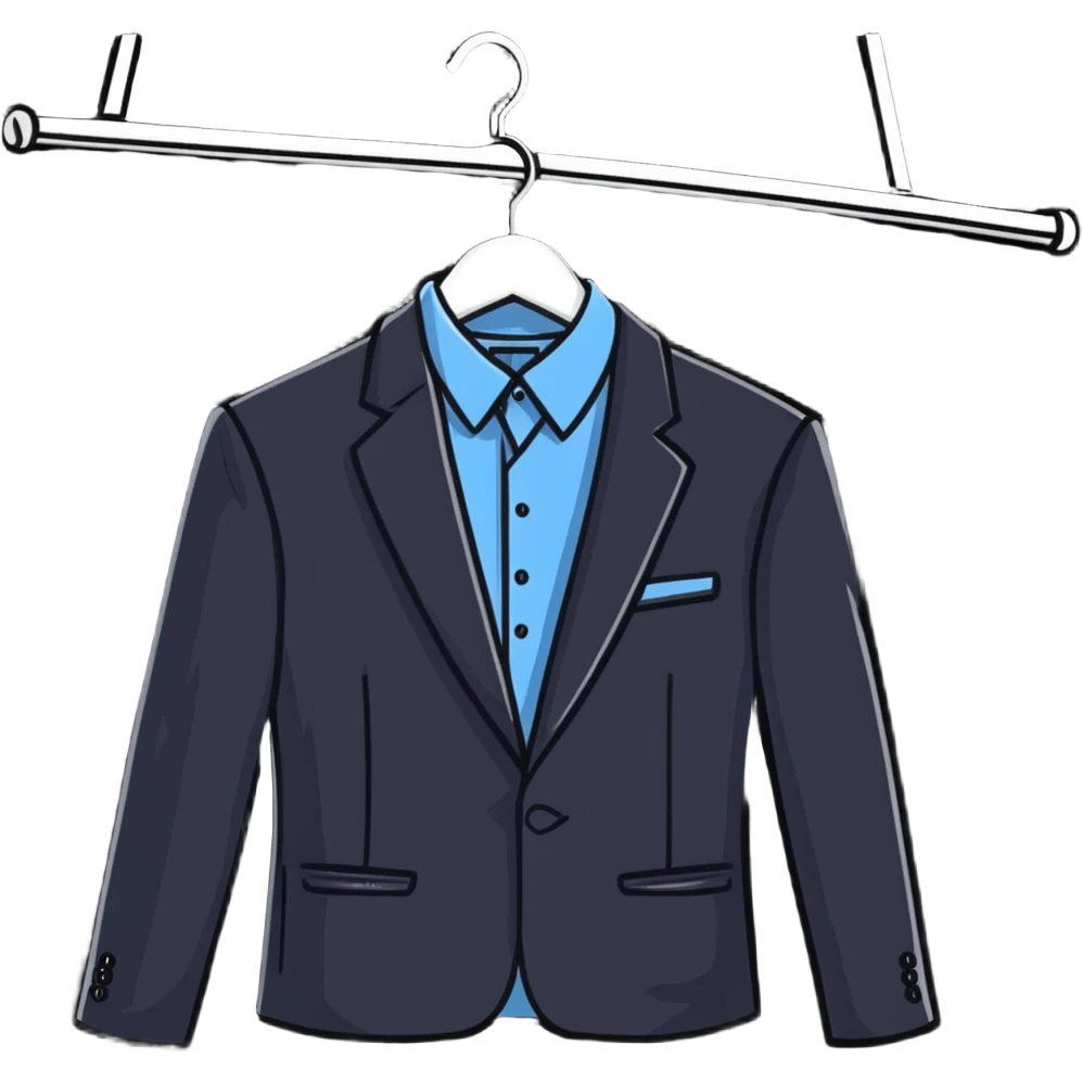 Clean minimal clothes hanger with suit jacket, professional wardrobe icon emoji