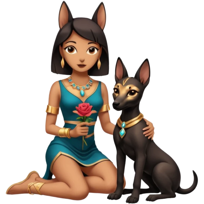  Short-eared Black lapis rose gold beautiful woman anubis puppy floor statue posed  emoji