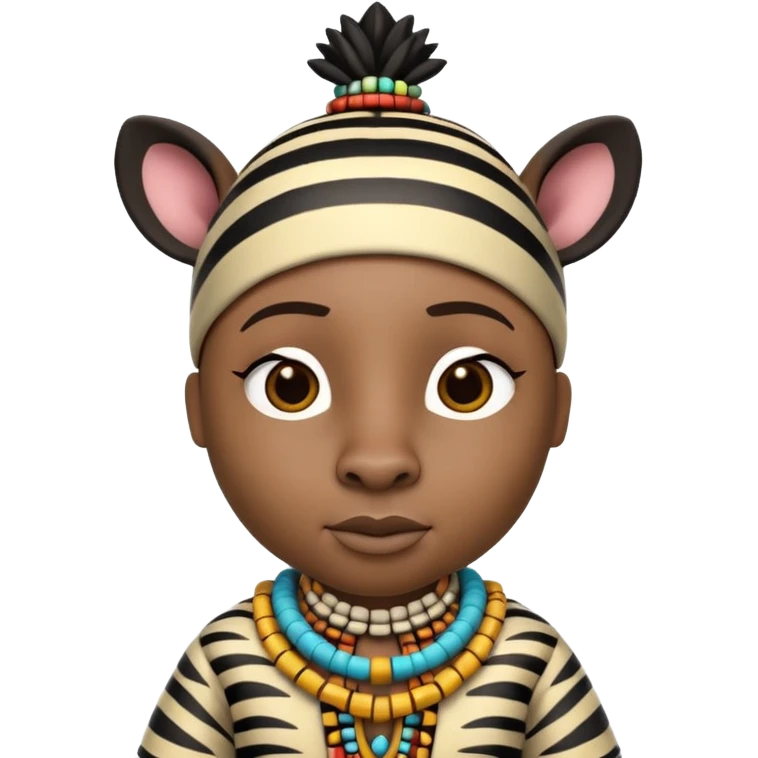 a-3d-cartoon-african-zebra-from-the-1800s-wearing-traditional-african-tribal-clothing,-calm-expression,-natural-background,-memoji-style-realism. emoji
