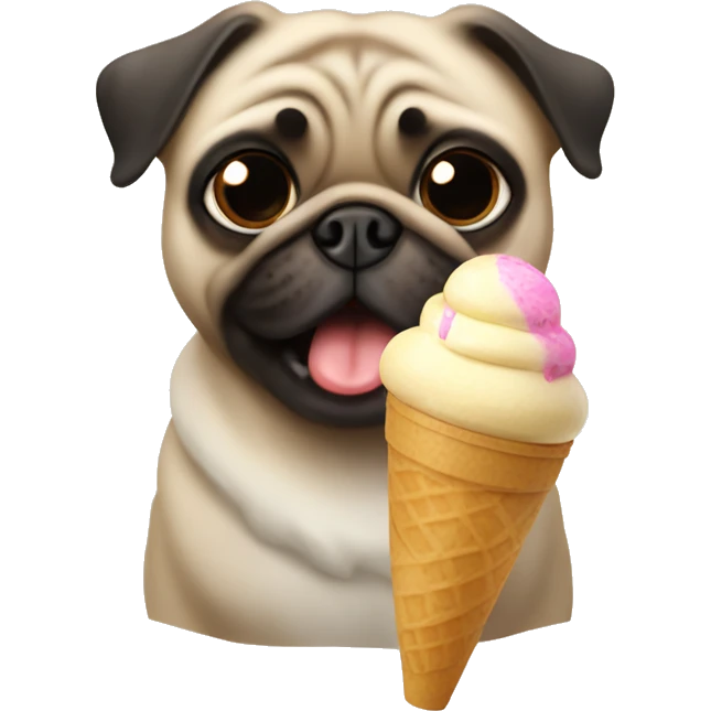 Pug eating ice cream emoji