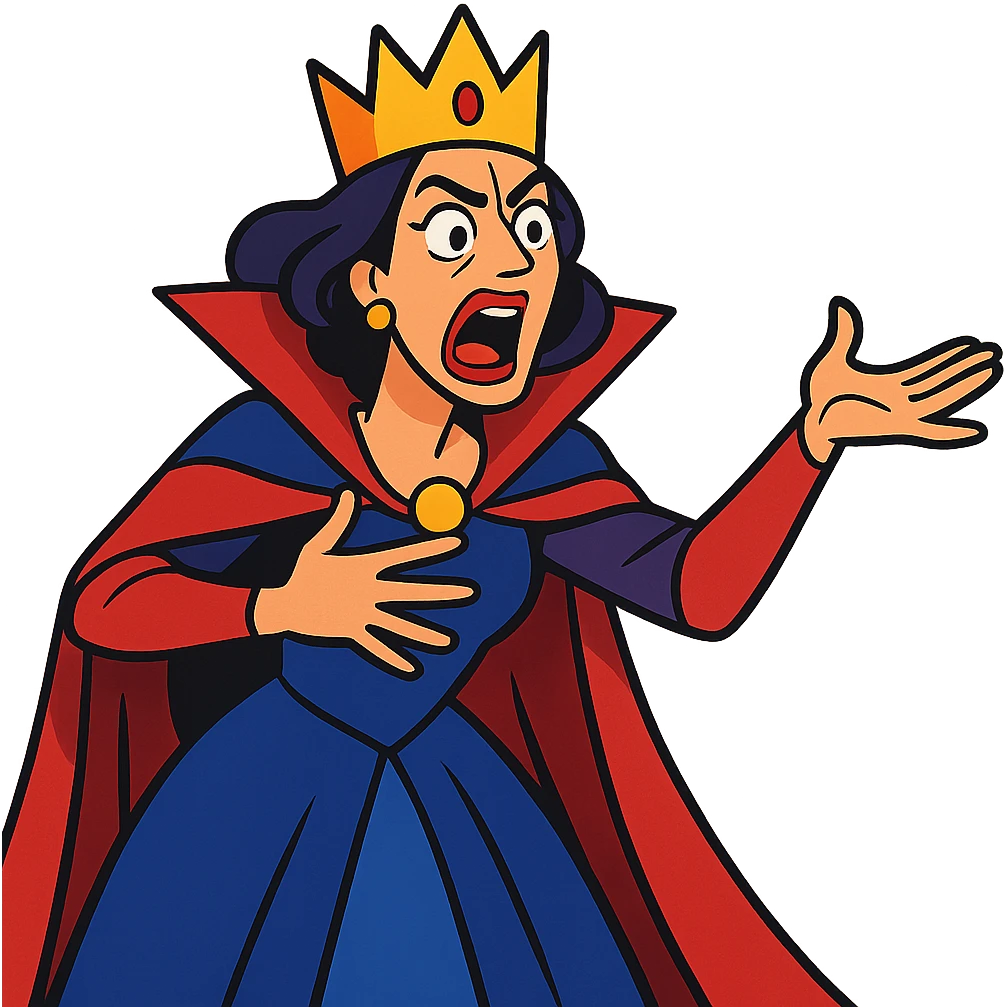dramatic queen character, expressive face, elegant crown, theatrical pose, vibrant colors, cartoon style emoji