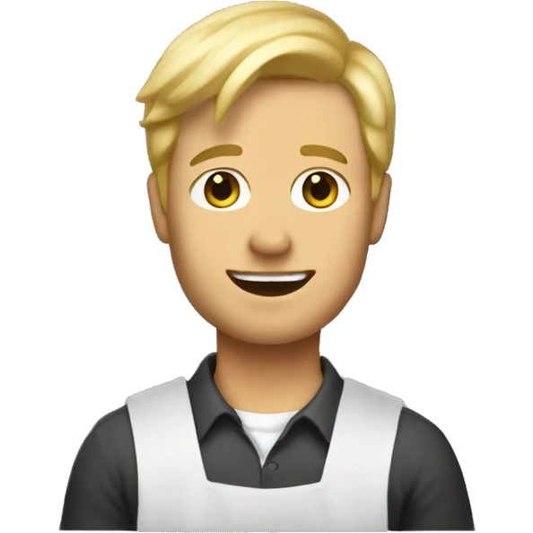 a guy with blond hair and dressed like a painter holding a painting emoji