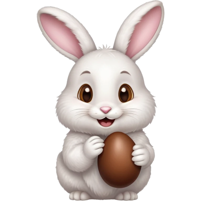 Cute Easter bunny happily eating a chocolate egg emoji