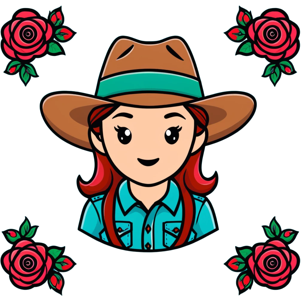 Denim cowgirl hat with red roses around the brim emoji