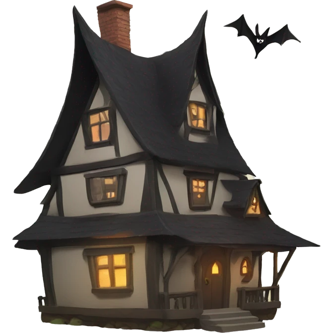a witch house with flying witch emoji