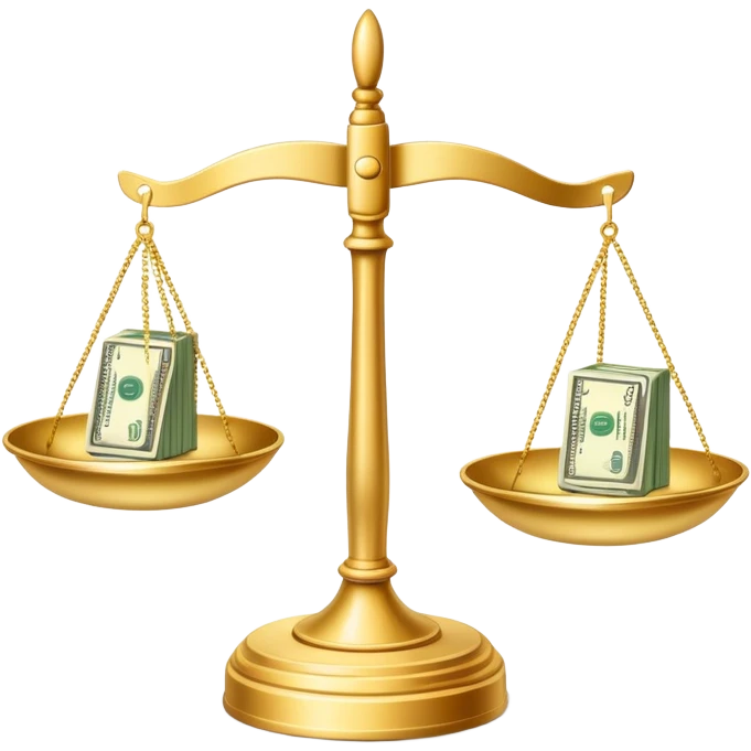 gold scale with dollar bills on one side and beauty products on the other side emoji